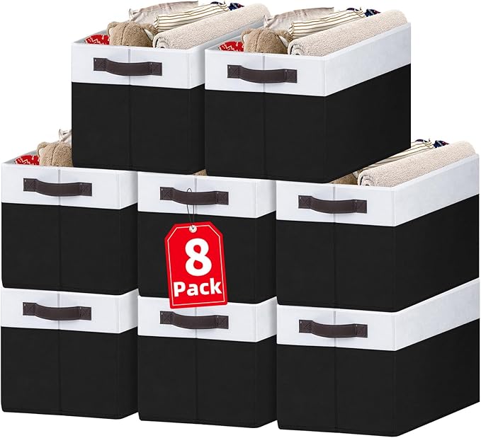 Criusia 8 Pack Large Storage Baskets for Room Organization, Multi-Purpose Bins for Closet, Shelves, Kitchen, Office, Decorative Fabric Foldable Storage Boxes with Handles (14L*10W*9.5H)