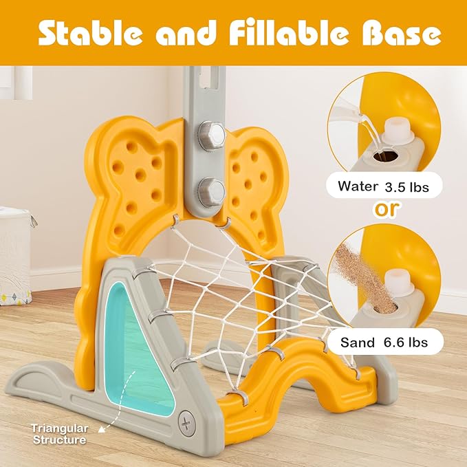 Costzon Toddler Basketball Hoop, 4-in-1 Kids Sports Activity Center with Rim, Soccer Goal, Golf, Ring Toss, Height Adjustable Kids Basketball Hoop with Fillable Base for Indoor Outdoor (Yellow Deer)