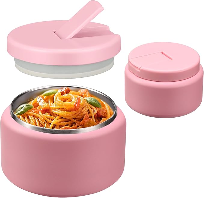 13.5oz Soup Thermo for Hot Food Kids with Buckle Lid Insulated Vacuum Food Jar Wide Mouth Leakproof Stainless Steel Lunch Container- Pink