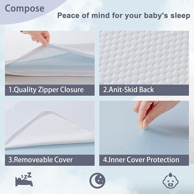 Lisara Baby Bassinet Mattress, 15" x 30" Dual Sided Gel Memory Foam Mattress with Waterproof, Removable and Breathable Ice Silk Cover, Fit for Moses Basket
