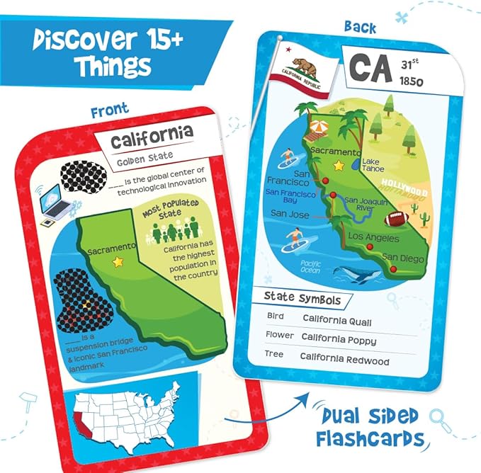 Imagimake Mapology USA Flash Cards | Learn United States Along with Flags and State Shapes | Ages 8-12 | Foam Jigsaw Puzzle, Fun Facts, Educational Toy for Kids | Gift for Christmas and Birthdays
