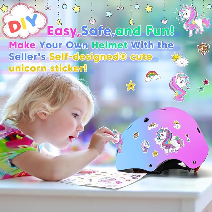 Color Gradient Adjustable Kids Bike Helmet Toddler Skateboard Helmets Boys Girls Child Ventilation Helmet for Multi-Sports Skating Cycling Scooter Balance