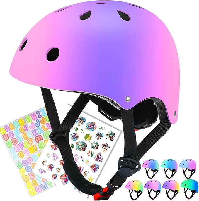 Color Gradient Adjustable Kids Bike Helmet Toddler Skateboard Helmets Boys Girls Child Ventilation Helmet for Multi-Sports Skating Cycling Scooter Balance