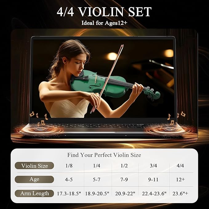 4/4 Beginner Violin Kit for Adults, Complete Full Size Violin Set with Portable Case, Bow, Rosin, Green