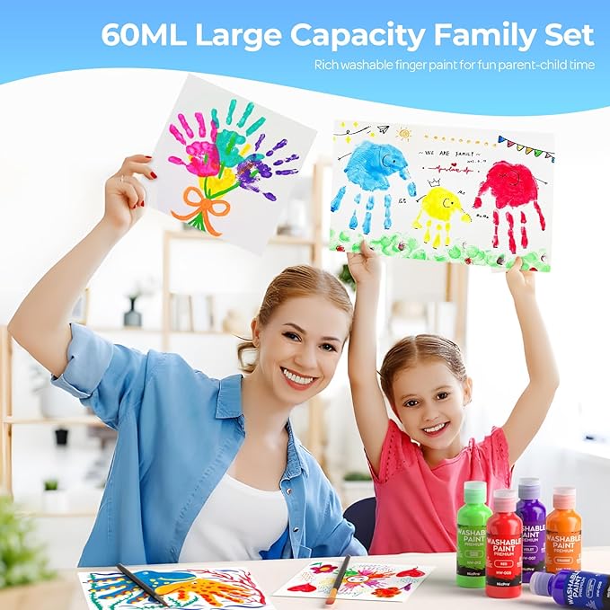 Nicpro 12 Colors Washable Finger Paint Set for Toddlers (2 oz), Non-Toxic & Baby Safe Paint for Hand and Feet, Mess Free Finger Painting Art Supplies for Kids Age 1-3 4 5 6+, Preschool Learning Gifts