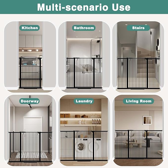 40.5" Extra Tall Baby Gate, 29.6"-32.5" Extra Wide Dog Pet Gate Pressure Mounted, Puppy Dog Proof Indoor Barrier, No Drill Safety Child Gate for Stairs 1.37" Narrow Space Metal Black Gate