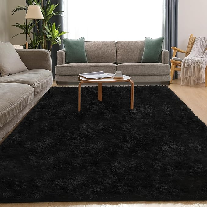 Black Rug, 4x5.8 Area Rugs for Living Room, Soft Plush Area Rugs for Bedroom, Non-Slip Indoor Carpet for Nursery, Study Room, Playroom
