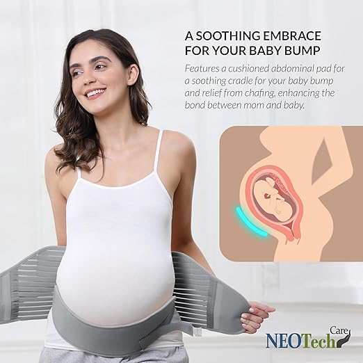 NeoTech Care Pregnancy Support Maternity Belt, Waist/Back/Abdomen Band, Belly Brace (Size XXL, Grey Color)