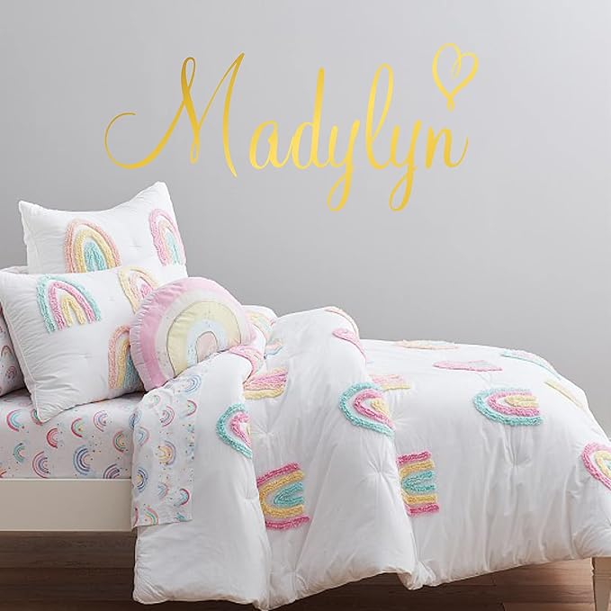 Custom Name & Heart Wall Decal- Baby Boy Girl Unisex - Nursery Decal for Home Bedroom Children - Wall Sticker (397) (42" Wide x 16" high)