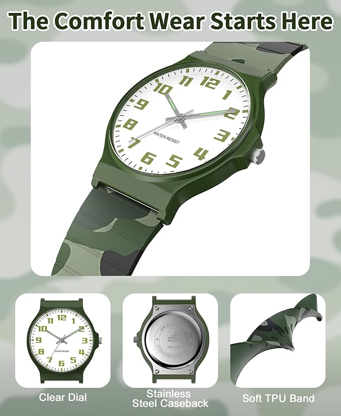 Kids Analog Watch Boys Girls, 30M Waterproof, Sports Watch for Boys, Easy to Read Children's Thin Dial Wrist Watches with Soft Band, for Ages 5-15 Kids Great Birthday Gifts Christmas Day