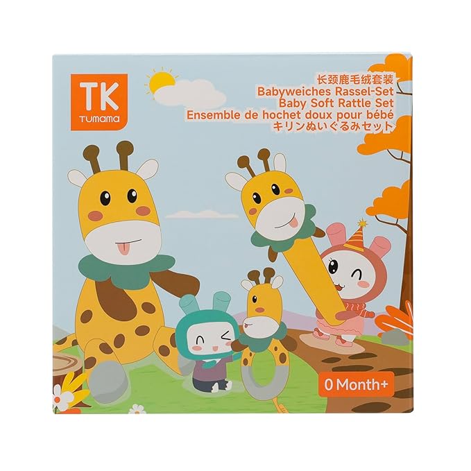 TUMAMA Baby Rattles 0-6 Months, 3 PCS Giraffe Baby Plush Rattles Sensory Toys with Teethers, Newborn Gifts for Babies 0-6 Months