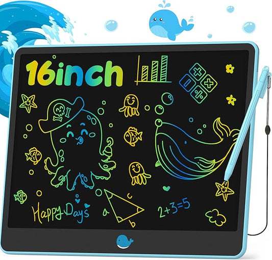 Hockvill LCD Writing Tablet for Kids 16 Inch, Toys for Girls Boys Drawing Pad for 3 4 5 6 7 8 Year Old Kid, Toddler Magnetic Doodle Board Travel Essentials Christmas Birthday for Children (Blue)