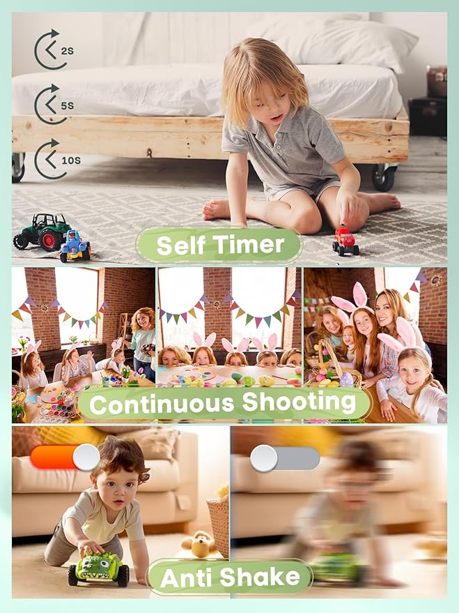 Digital Kids Camera 1080P Vlog Camera with 64GB, Lanyard, 16X Zoom Anti Shake, Card Reader 44MP Compact Portable Point Shoot Digicam for Kid Teen Girl Boy Christmas Halloween Thanksgiving(Black)