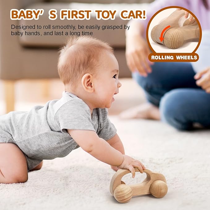 TOY Life Wooden Toys Cars, Montessori Toys for Babies 0-6-12 Months, Rattle Cars for Toddlers 1-3, Wooden Baby Toys Gift 1 Year Old, Baby Boy Girl Nursery Decor, 1 Year Old Boy Birthday Gift