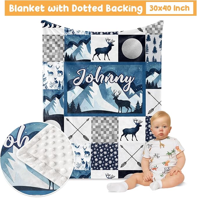 Custom Crib Bedding Set - Woodland Animals Design Personalized Name Baby Nursery Bed 3 Pcs Set - Chic Soft Blanket with Dotted Backing, Sheet, Pillowcase for Newborn Girls Boys Gifts Color10