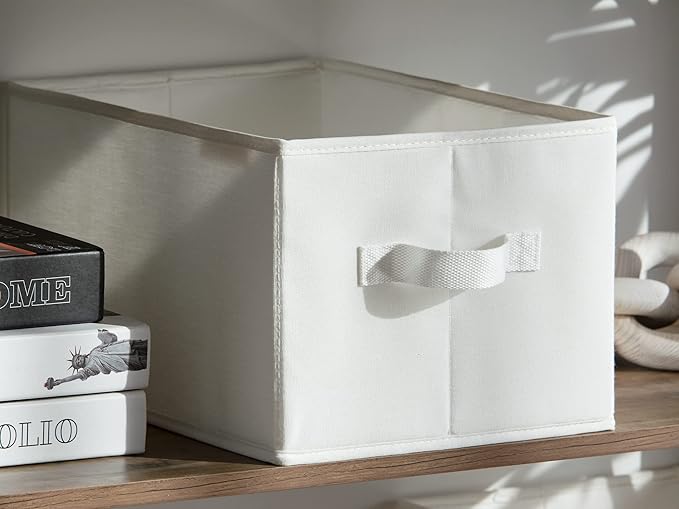 StorageWorks Storage Baskets for Shelves, Foldable Fabric Closet Storage Bins with Handles, Fabric Storage Bins Clothes Organizer, White, 3-Pack, Large