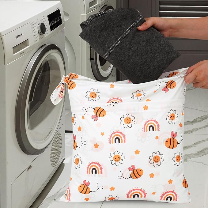 2pcs Travel Waterproof Laundry Bag, Cloth Diaper Wet Dry Bags with Handle & 2 Zipper Pockets, Reusable Washable Dirty Clothes Bag for Baby Adult Travelling Hanging, Bathing Beach Pool Daycare