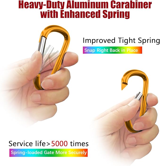 sprookber 4" & 5" Extra Large Aluminum Carabiner D Ring, Caribeener Clips, Spring Snap Hook for Keychain Clip, Set of 4
