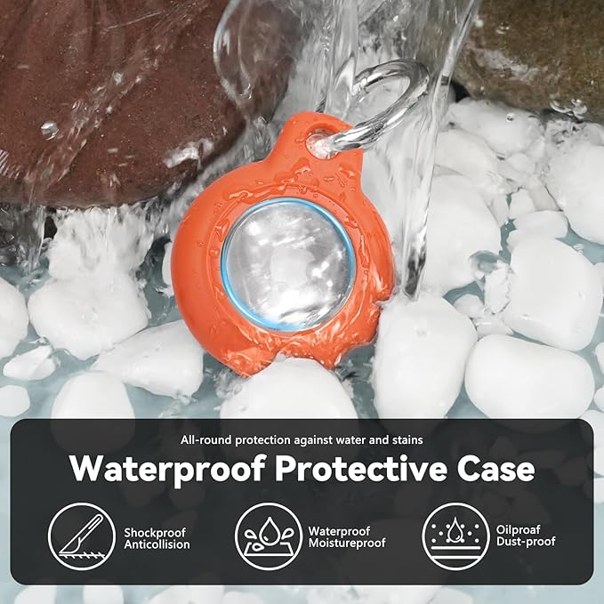 Upgrade Waterproof 2 Pack Airtags Holder with Apple Airtags Keychain, Hard PC Air Tag Case, Anti-Scratch & Shock Air tag Holder, Men's Women's Keyrings & Keychains-White+Orange