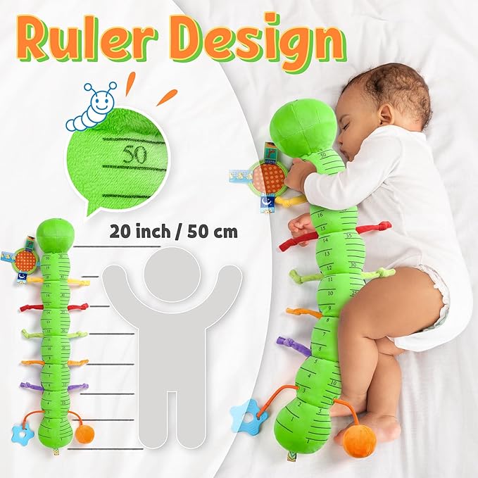 LIGHTDESIRE Baby Toys Musical Caterpillar,Infant Toys Stuffed Animals with Ruler Design,Mirror,Pull String&Ring Bell,Baby Teething Toy for Tummy Time Toy Newborn Boy Girl 3 6 12 Months(Grass Green)