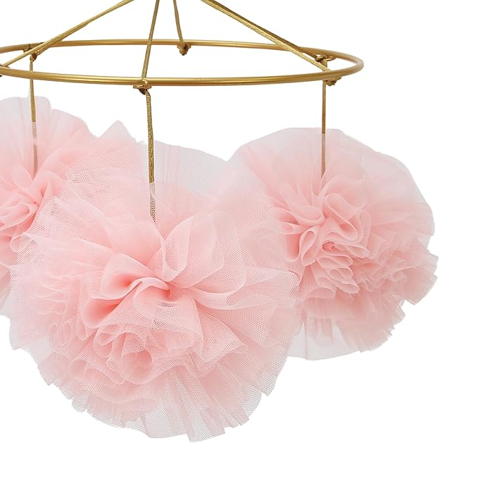 Lambs & Ivy Secret Garden Pink Pom Pom Musical Baby Crib Mobile Soother Toy