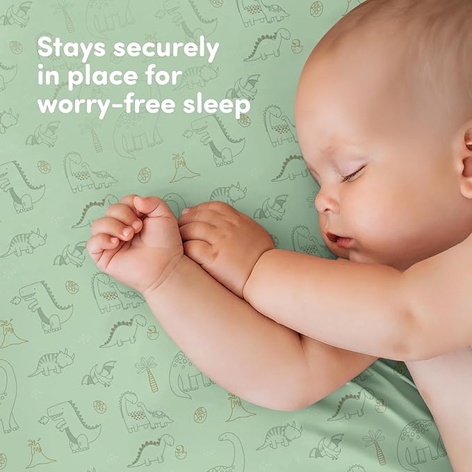 Sweety Fox 2-Pack Cotton Jersey Crib Sheets – Soft Fitted Sheets for Boys and Girls, Mini Crib Sheets, Toddler Bed Sheets (Dinosaur)