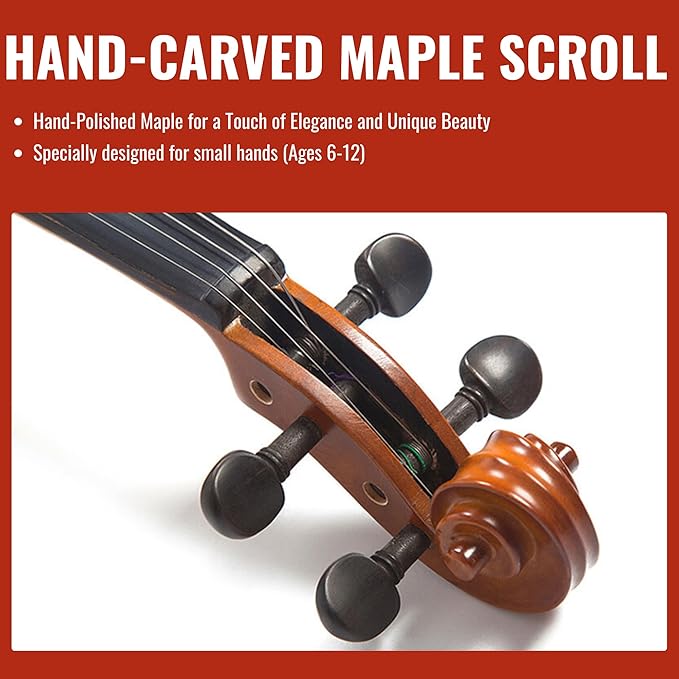 1/2 Size Violin for Kids, Half Size Fiddle - Solid Spruce & Maple with Lightweight Case, Brazilwood Bow, Shoulder Rest, Digital Tuner (Child Beginner Kit MVA-800)