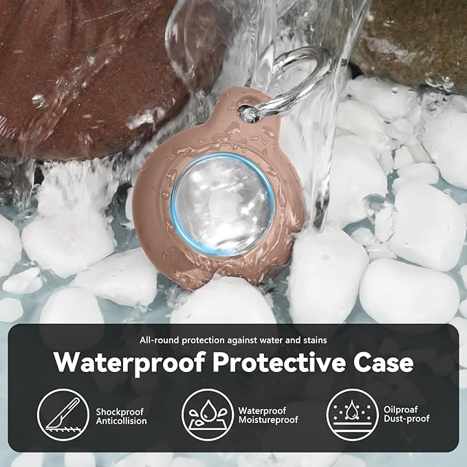 Upgrade Waterproof 4 Pack Airtags Holder with Apple Airtags Keychain, Hard PC Air Tag Case, Anti-Scratch & Shock Air tag Holder, Men's Women's Keyrings & Keychains -Black+Light Brown+Brown+Army Green