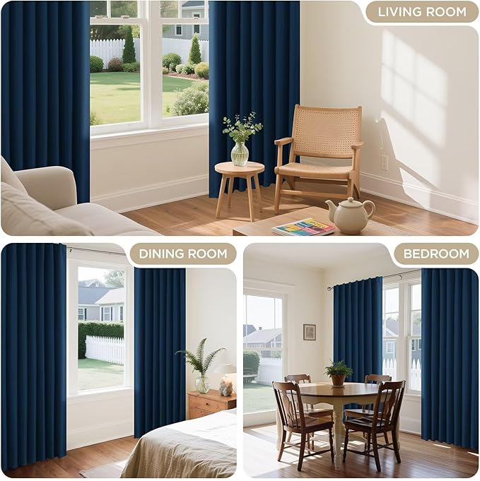 Joydeco 90 Inch Blackout Curtains for Bedroom, Thermal Insulated Black Out Curtains 2 Panels Set, Room Darkening Drapes for Living Room Window Rod Pocket Back Tab (W52 x L90 Inch, Navy Blue)