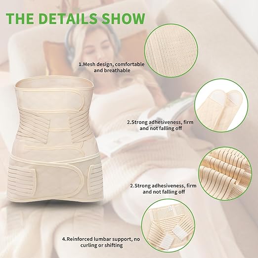 2 in 1 Postpartum Belly Band Wrap Beige, C-Section Support Belt XX-Large, Post Partum Support Recovery Waist/Pelvis Belt, Hysterectomy Belly Band Binder Girdle Stomach