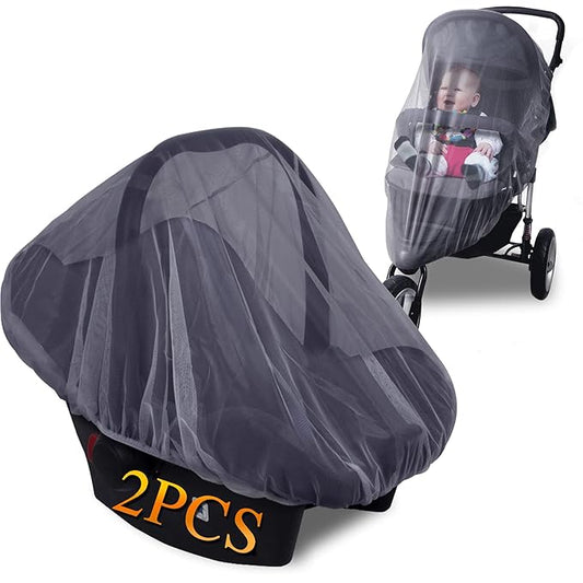 Mosquito Net for Stroller - Grey Sun Shade Protection Infant Stroller Mosquito Net and Car Seat - 2Pack Portable Bug Netting (Grey)