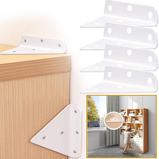 Furniture Anchors for Baby Proofing Heavy Duty Bracket Drywall Anchors Securing 1000 lbs Multiple Installation Options Keep Baby Pet Safety from Falling Furniture 4 Pack White Wall Anchors