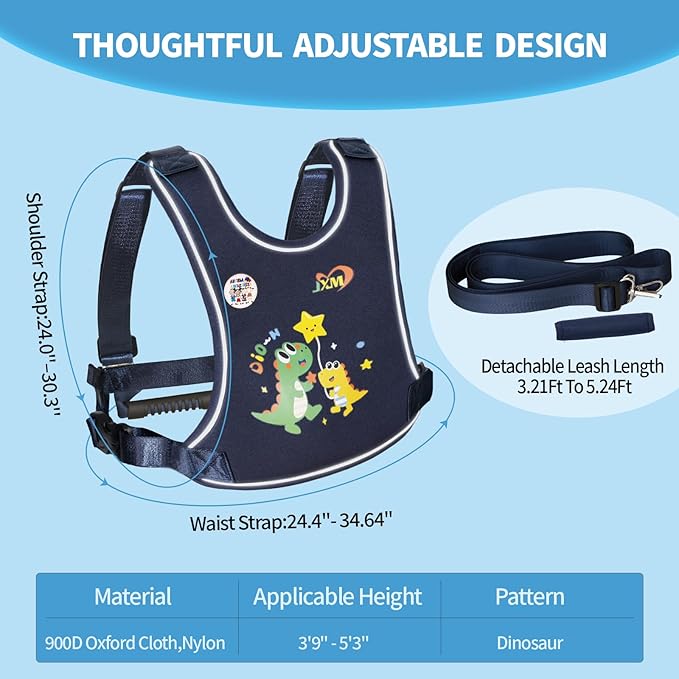 2025 New Safety Walking Harness for Big Kids (6-12yrs) with Autism Special Needs ADHD, Anti-Elopement Vest Harness with Grab Handle and Light Reflector, Adjustable Leash for Autistic, Active Child