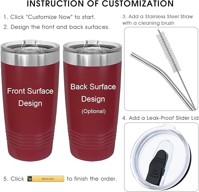 iProductsUS Personalized Tumbler with Slider Lid, Stainless Steel 20 oz Coffee Mug Engrave Names, Vacuum Insulated Custom Cup, Gift Idea for Dad, Husband, Him (Maroon)