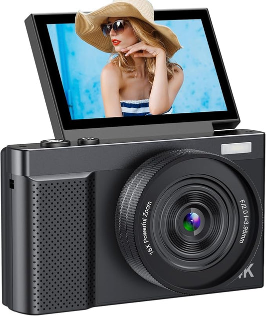 4K Digital Camera,64MP Camera for Photography with 3" 180° Flip Screen,16X Vlogging Camera for YouTube with 64GB Micro SD Card for Beginner, Teens