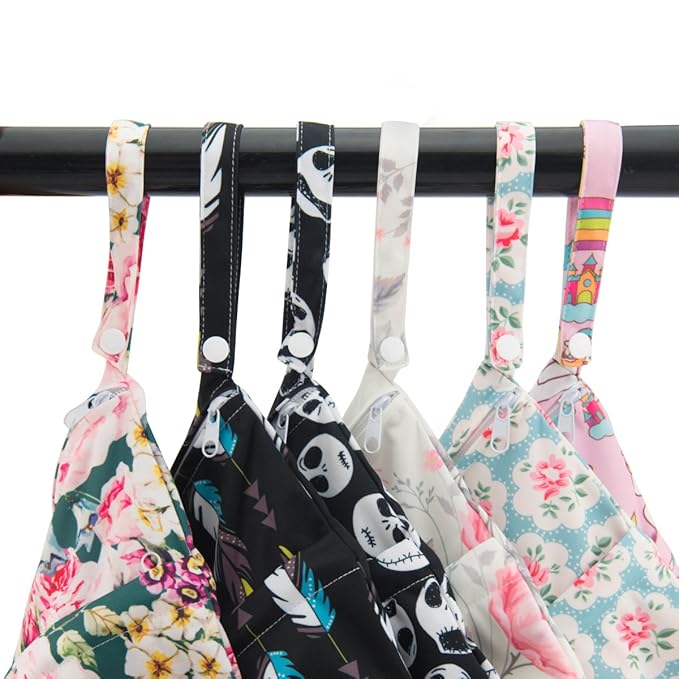 ALVABABY 2pcs Cloth Diaper Wet Dry Bags Waterproof Reusable with Two Zippered Pockets Travel Beach Pool Daycare Soiled Baby Items Yoga Gym Bag for Swimsuits or Wet Clothes L114117