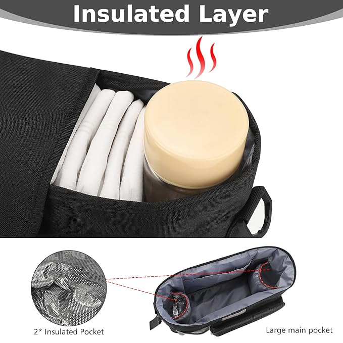 Accmor Universal Stroller Organizer with Insulated Cup Holder, Stroller Caddy Bag Accessories, Stroller Cup Holder Organizer for Uppababy Baby Jogger Britax Stroller, Black