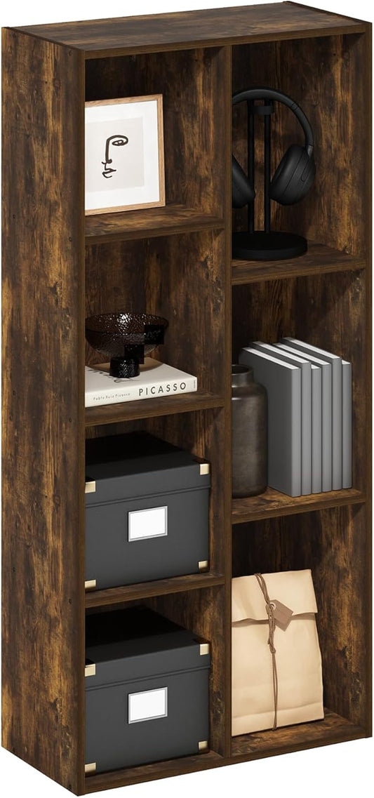 Furinno Luder 7-Cube Open Shelf Bookcase, Bookshelf, Amber Pine