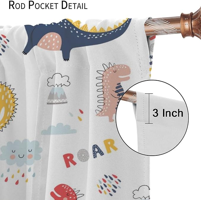 Cartoon Dinosaur Curtains for Kids Boys Girls Home Decor Colorful Cute Dino Animals Print Pattern Rod Pocket Blackout Window Drapes for Nursery Baby Bedroom Playroom W42xL84in 2 Panels