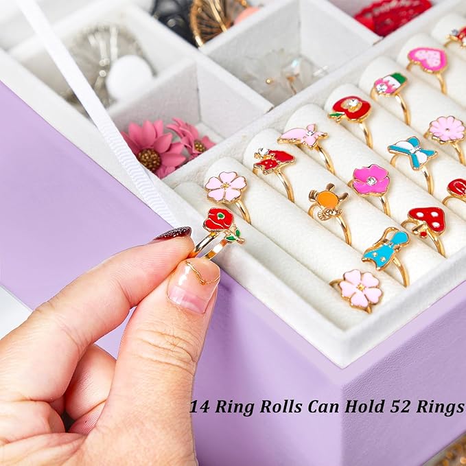Earrings Jewelry Box for Girls, 5 Layers Jewelry Organizer with Earring Holder Organizer for Girls Earring Organizer Jewelry Boxes for Women Earrings and Necklaces Jewelry Box Organizer Violet
