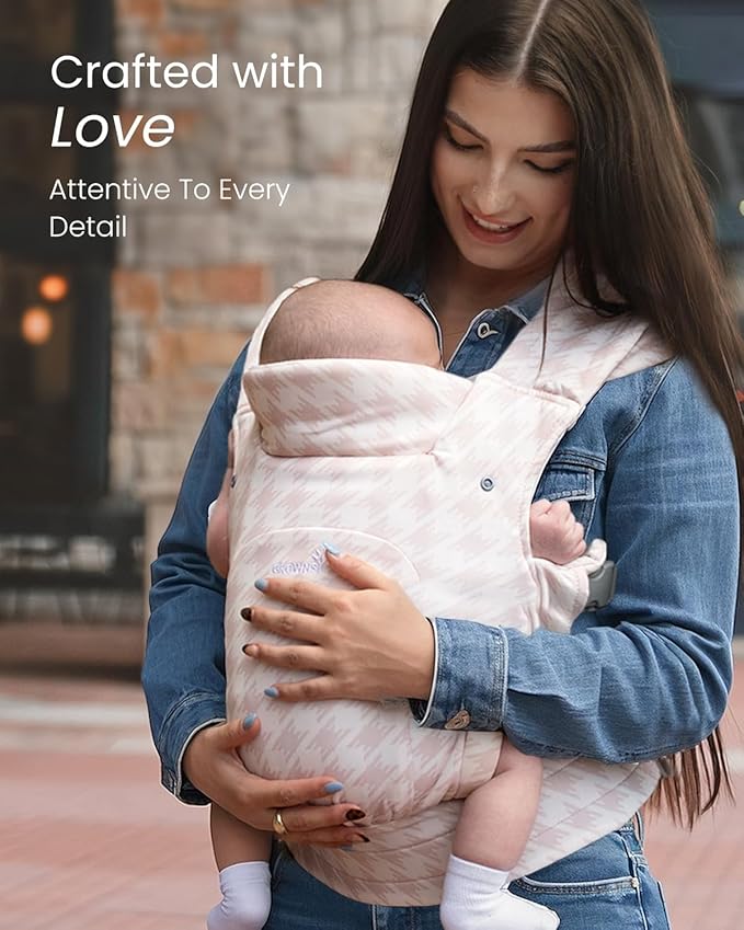 GROWNSY Baby Carrier Newborn to Toddler, Cozy Baby Wraps Carrier, Ergonomic Baby Carrier with Head Support, Tweed Pink