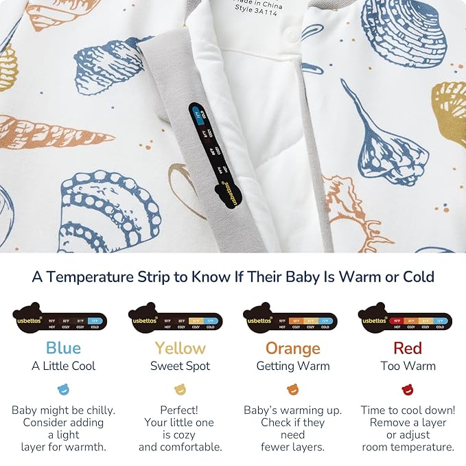 Baby Sleep Sack 12-18 Months, Cotton Detachable Long Sleeve Sleep Sack, 2.5 Tog Toddler Sleeping Sack with Temperature Strips, 2-Way Zipper Wearable Blankets for Newborns, Ocean