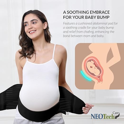 NeoTech Care Pregnancy Support Maternity Belt, Waist/Back/Abdomen Band, Belly Brace (Size L, Black Color)