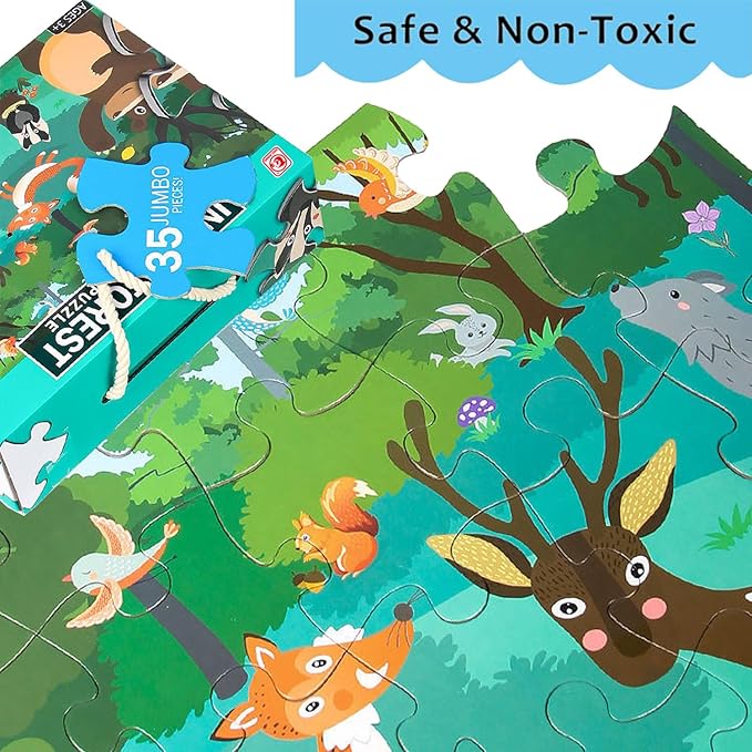 Jumbo Floor Puzzle for Kids, Large Jigsaw Puzzles 35 Piece for Kids Ages 3-5,Preschool Learning & Education Toys, Gifts for 4-8 Year Old Boys and Girls (Forest Animals)