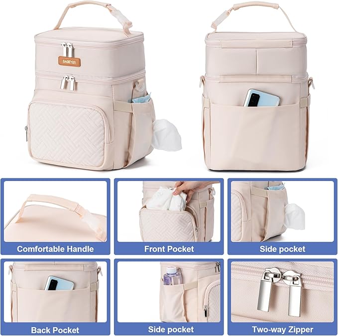 Insulated Breastmilk Cooler Bag with Ice Pack - Holds 6x9oz Bottles, Leakproof Double Layer, Adjustable Strap for Nursing Moms, Daycare & Travel,Pearl White