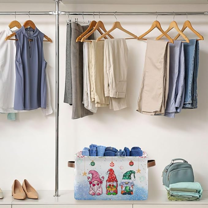 Storage Basket Gnomes Christmas Cube Storage Bins Organizer Bag Collapsible Closet Shelf Baskets with handle for Baby Cloth Pet Toy Book 14.2×10.2×8.3 IN