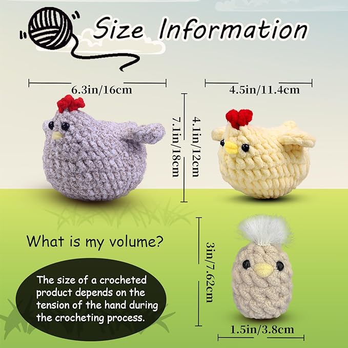 Crochet Kit for Beginners,Chicken Crochet Starter Kit with Step-by-Step Video Tutorials,Crochet Animal Kits for Adults Kids,Chicken Crocheting Set Complete Included