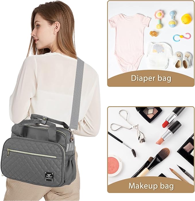 Crossbody Small Diaper Bag, Cute Mini Baby Diaper Tote Bags with Insulated Pockets for Traveling Outdoor Parent,Gray