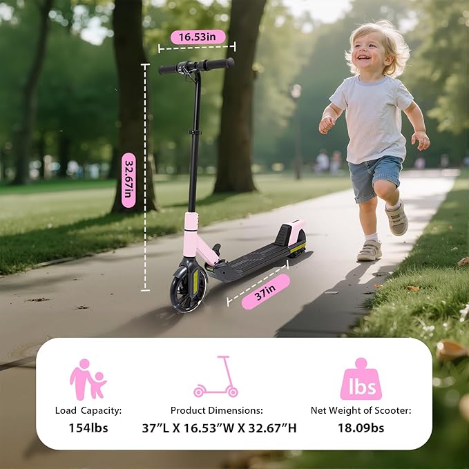Foldable Children's Electric Scooter (Ages 6-14) - Top Speed 16 km/h, Maximum Range 8 km, 7-inch Illuminated Front Wheel, 6-inch Solid Rear Wheel