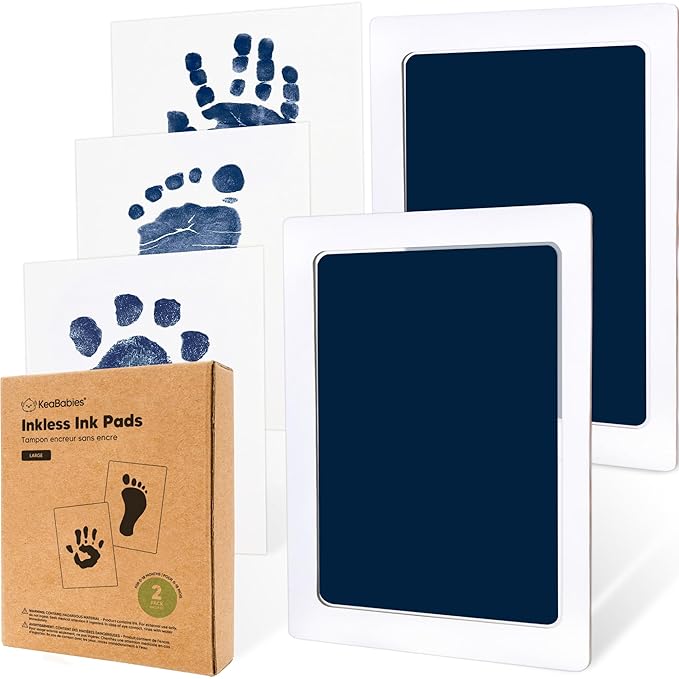 2-Pack Inkless Baby Hand and Footprint Kit - Mess Free Ink Pad for Newborn Keepsake, Dog Nose & Paw Print Kit, Clean Touch Ink Pad for Baby Hand & Footprints, Ideal New Mom Gifts (Navy, L)